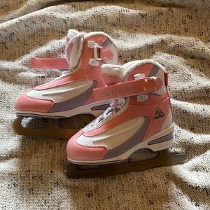 Softec pink, purple and white figure skates